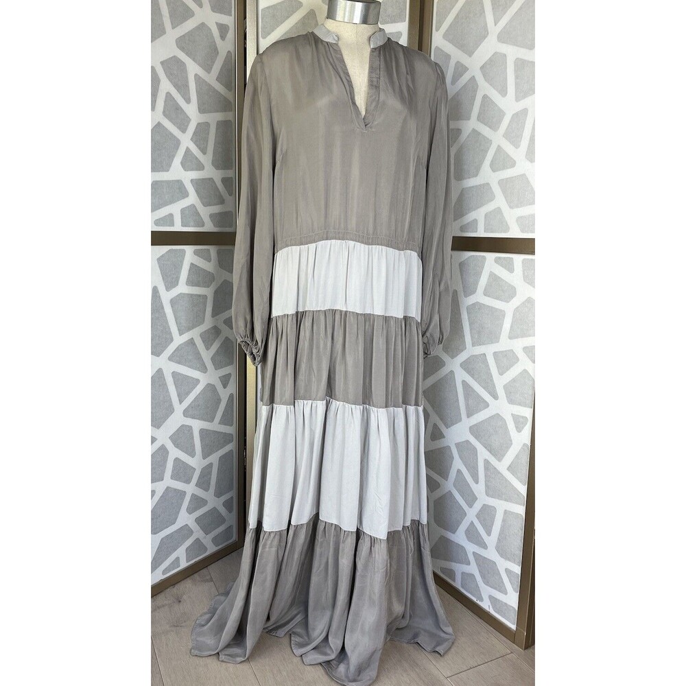 New EUROPEANCULTURE MAXI LONG 3/4 SLEEVE LUXURY CUPRO DRESS ITALY M L Gray